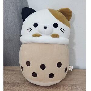 RARE Takashoji 14” Calico Cat On Boba Milk Tea Round 1 Arcade Japanese Plush